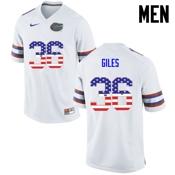 Men Florida Gators #36 Eddie Giles College Football USA Flag Fashion Jerseys-White